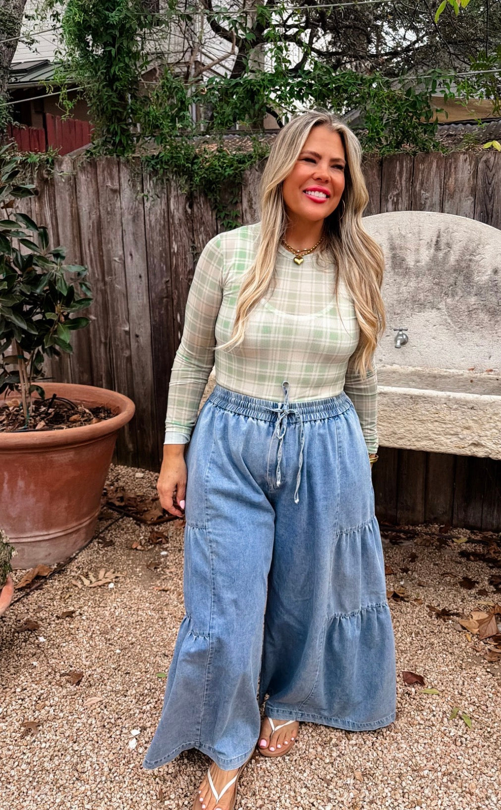 Blakeley Southern Charm Plaid Mesh Top