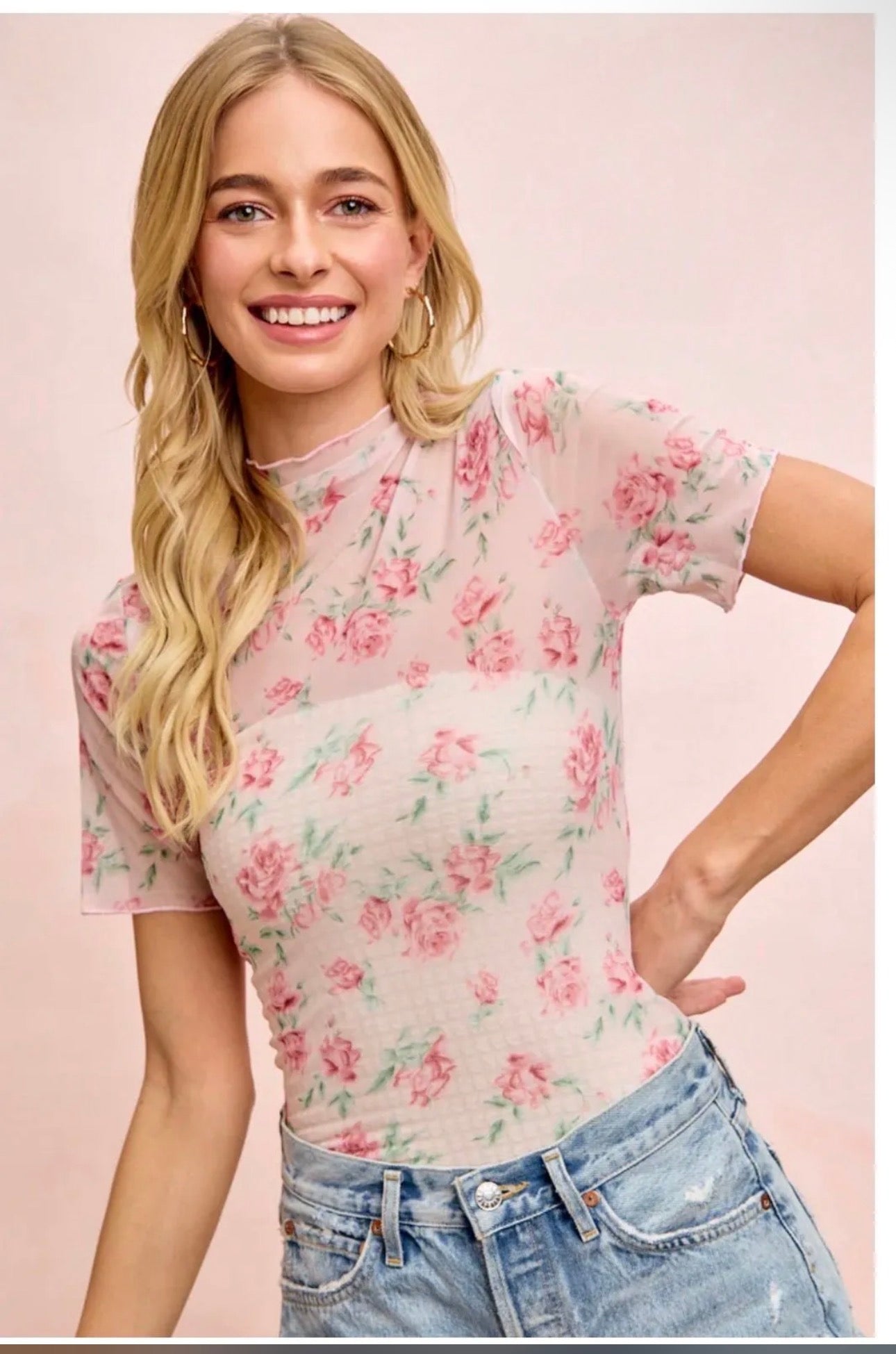 BiBi Floral Print Mesh Top