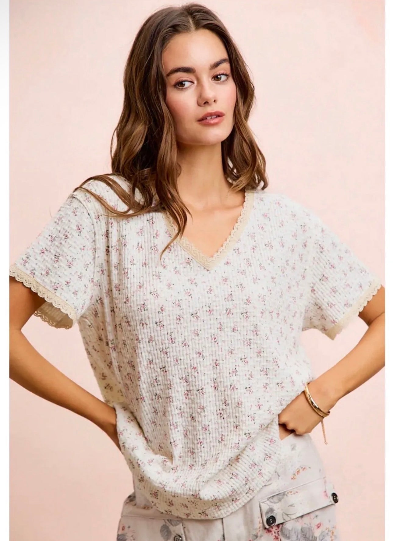 BiBi Floral Print Textured Knit Shirt